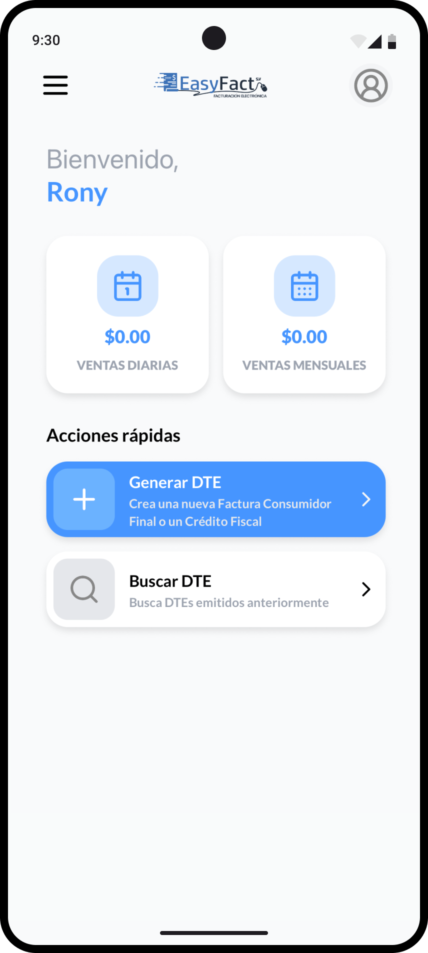 EasyFact Móvil en un teléfono Android