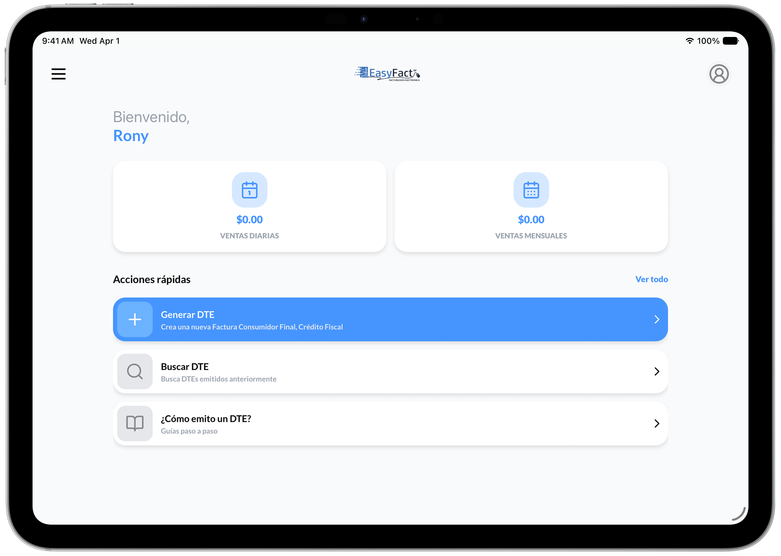 EasyFact Móvil en una tablet